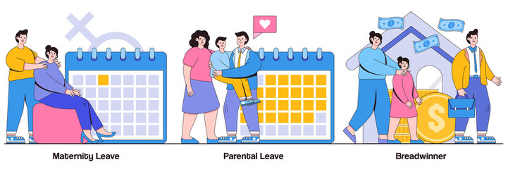 Maternity and Parental Leave, Breadwinner with People Characters Illustrations Pack