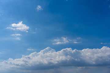 White cumulus clouds floating in the blue sky