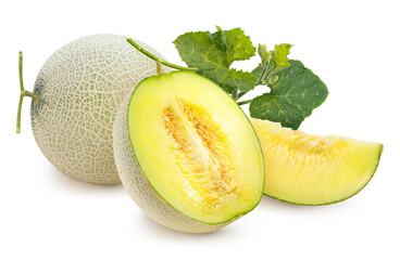 Green melons isolated on white background, Melon or Cantaloupe isolated on white background With clipping path.