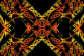 seamless luxurious Golden gold caleidoscope gradient flower and leaf line art pattern of indonesian culture traditional tenun batik ethnic dayak ornament for wallpaper ads background 