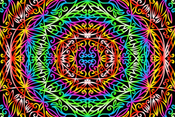seamless luxurious colourful caleidoscope gradient flower and leaf line art pattern of indonesian culture traditional tenun batik ethnic dayak ornament for wallpaper ads background 