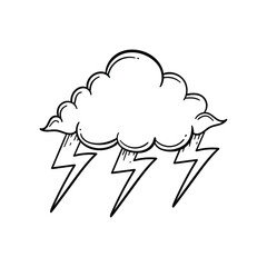 hand drawn cloud with lightning doodle illustration for tattoo stickers poster etc