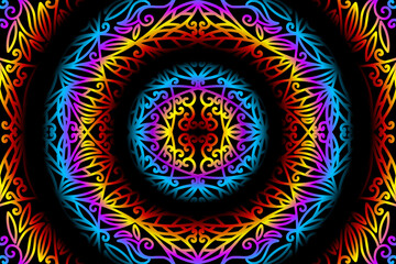 seamless luxurious colourful caleidoscope gradient flower and leaf line art pattern of indonesian culture traditional tenun batik ethnic dayak ornament for wallpaper ads background 