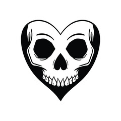 hand drawn skull love heart vintage doodle illustration for tattoo stickers poster etc
