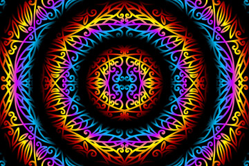 seamless luxurious colourful caleidoscope gradient flower and leaf line art pattern of indonesian culture traditional tenun batik ethnic dayak ornament for wallpaper ads background 