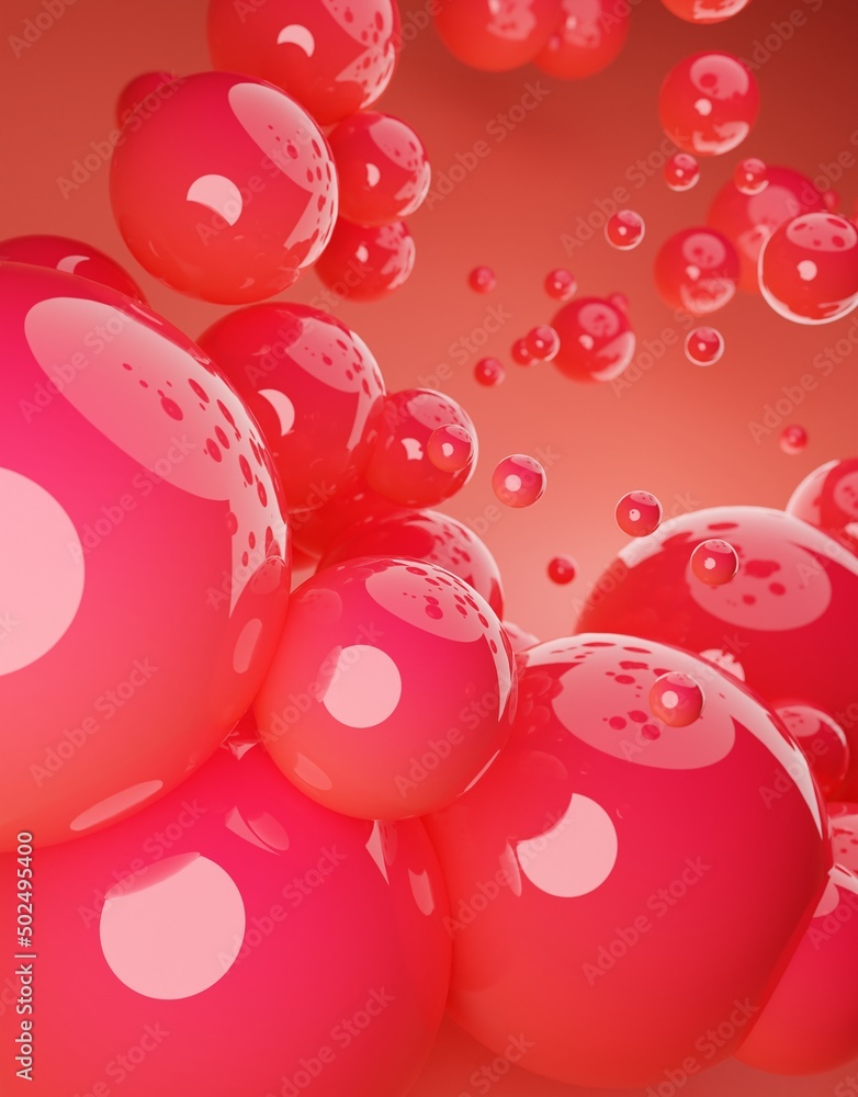 Fototapete red background wallpaper collection with glossy spheres.3d render image with texture ideal for marke