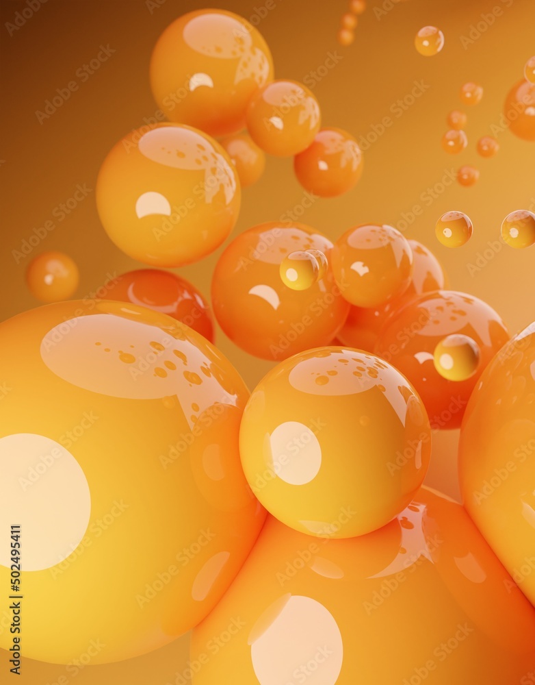 Aufkleber orange background wallpaper collection with glossy spheres.3d render image with texture ideal for ma