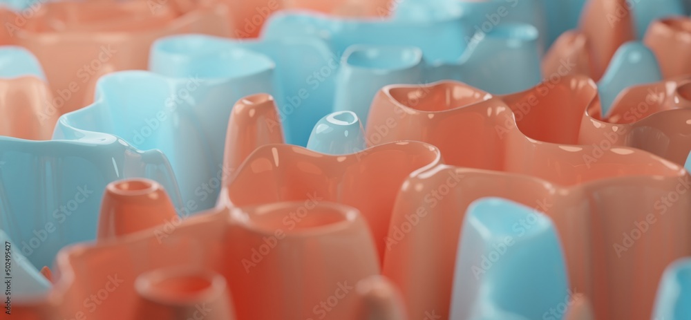 Aufkleber coral blue background wallpaper collection with creamy abstract forms.3d render image with texture i