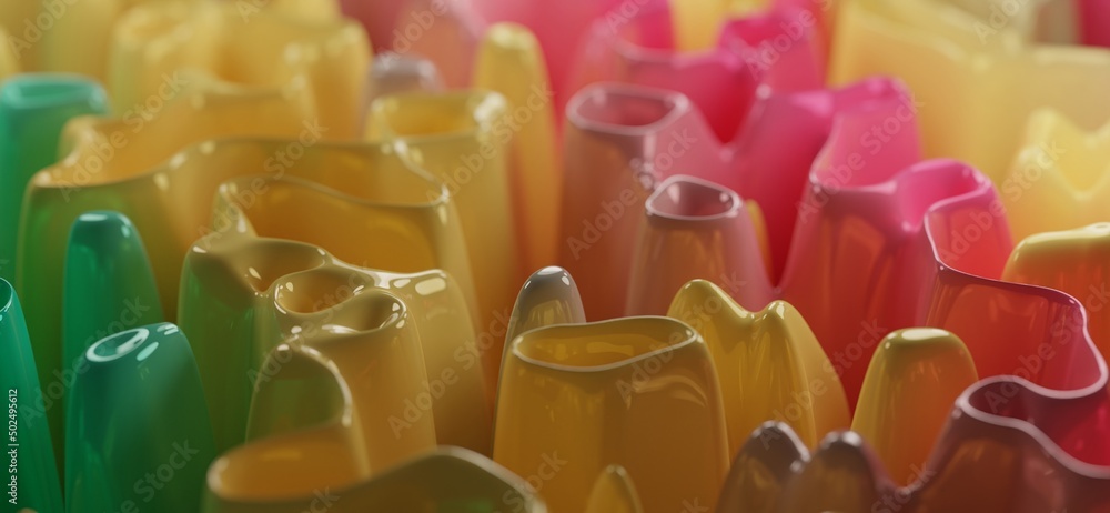 Aufkleber yellow pink background wallpaper collection with creamy abstract forms.3d render image with texture 