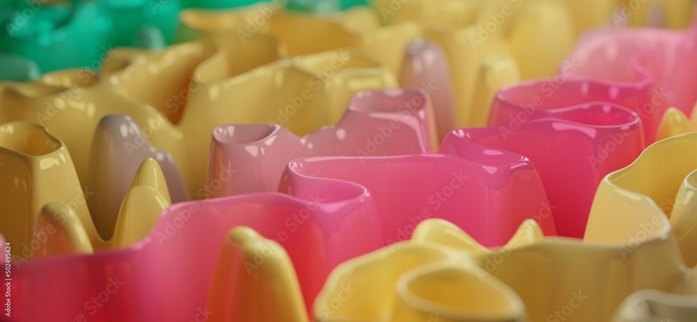 Fototapete yellow pink background wallpaper collection with creamy abstract forms.3d render image with texture 