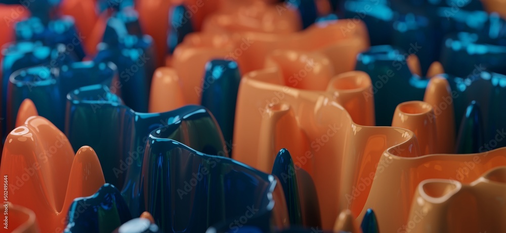 Aufkleber orange blue background wallpaper collection with creamy abstract forms.3d render image with texture 