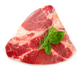 Fresh T-bone steak beef isolated on white background, T-bone steak beef on white background With clipping path.