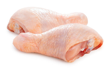 Fresh Chicken legs isolated on white background, Raw chicken drumsticks  legs on white background With clipping path.