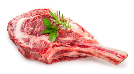 Fresh Tomahawk beef steak isolated on white background, Tomahawk beef steak on white background...