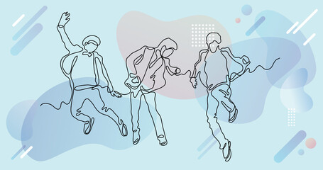 Fototapeta premium continuous line drawing of happy successful team