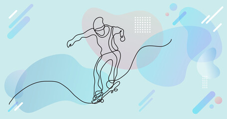 continuous line drawing of jumping skater boy © OneLineStock