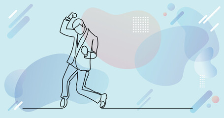 continuous line drawing of man cheering