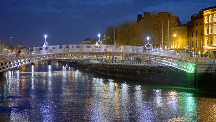 Famous Ha Penny Bridge in Dublin by night - travel photography - Ireland travel photography