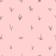 abstract minimalistic vector seamless pattern simple isolated 
 branches with leaves hand drawn in one line