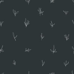 abstract minimalistic vector seamless pattern simple isolated 
 branches with leaves hand drawn in one line