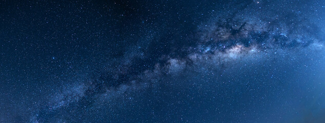Naklejka na ściany i meble Panorama landscape Milky way with Many stars at dark night background