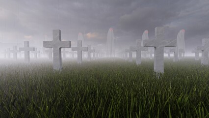 ghost cemetery in the night