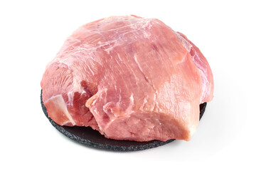 Raw pork ham, pork leg, isolated on white background.