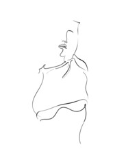 Continuous line Naked woman or one line drawing on white isolated background.