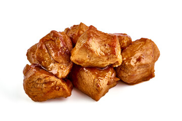 Rasted meat in sauce isolated on white background