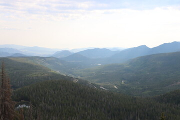 A hazy look at the landscape from Rocky Mountain National Park in Colorado as forest fires ravage the state