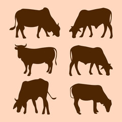 Cow sets silhouette graphics resource hand drawn vector illustration.
