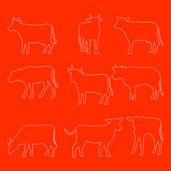 Cow sets silhouette graphics resource hand drawn vector illustration.
