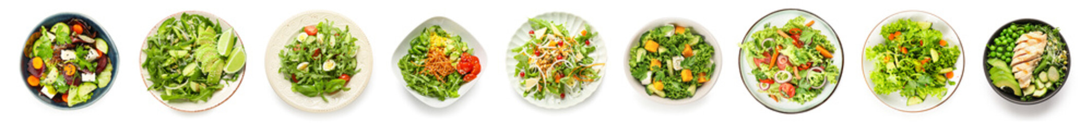 Bol de salade fraîche avec des légumes sur fond blanc