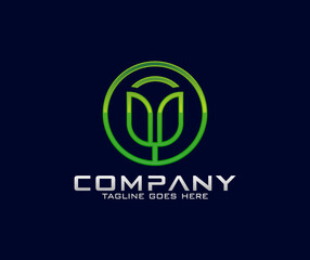 Circle nature leaf logo design with geometry