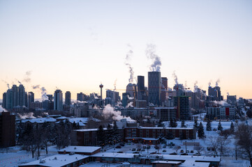 Obraz premium Calgary skyline on cold winter sunset