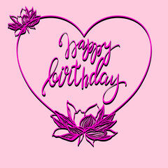 Obraz premium Vector illustration with pink lotuses and heart in paper art technique on a light pink background 