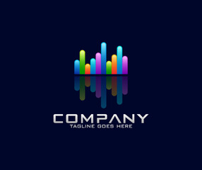 Modern line colorful wave style music store sound company audio system shop Dj logo design