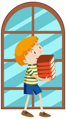 Boy holding book stack simple cartoon character