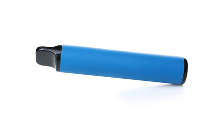 Blue disposable electronic cigarette on white background