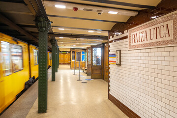 platform of the historic yellow Line 1 subway, Budapest, Hungary - one of the oldest metro in the...