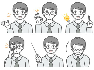 解説するＹシャツの若い男性