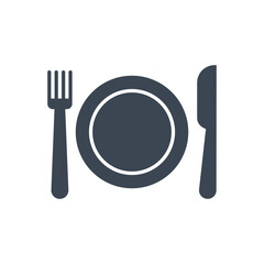 Plate, Fork and Knife Related Vector Glyph Icon