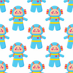 Robot, transformer toy for kids seamless pattern vector cartoon illustration. Robot machine designing for children textile or toy shop background.