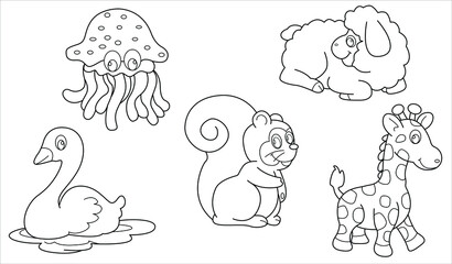 Draft animal outline vector set 50 ( squirrel giraffe jellyfish swan sheep )