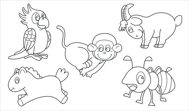 Draft animal outline vector set 45 ( ant monkey goat horse parrot )