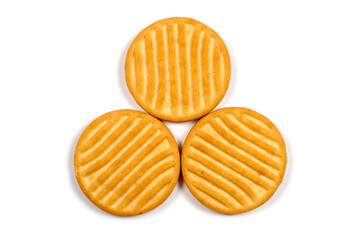 Round biscuits on a white background.