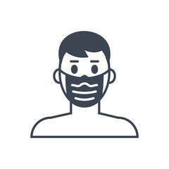 Man with medical mask related vector glyph icon