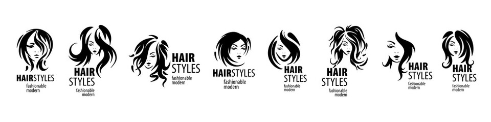 A set of vector illustrations of a womans hairstyle on a white background