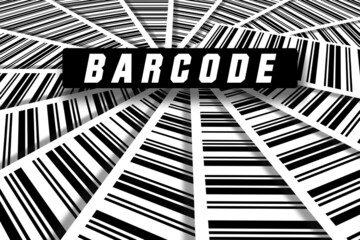 Fototapeta premium Barcode abstract art design using stripes in a circle shape with perspective. Used as a background or a poster for any Bar Code related concept like global security, tracking, scanning and encryption.