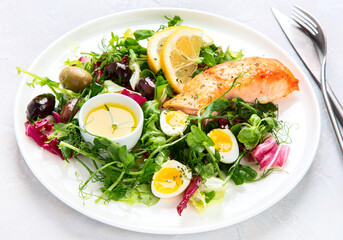 Ketogenic diet meals assortment on light background.